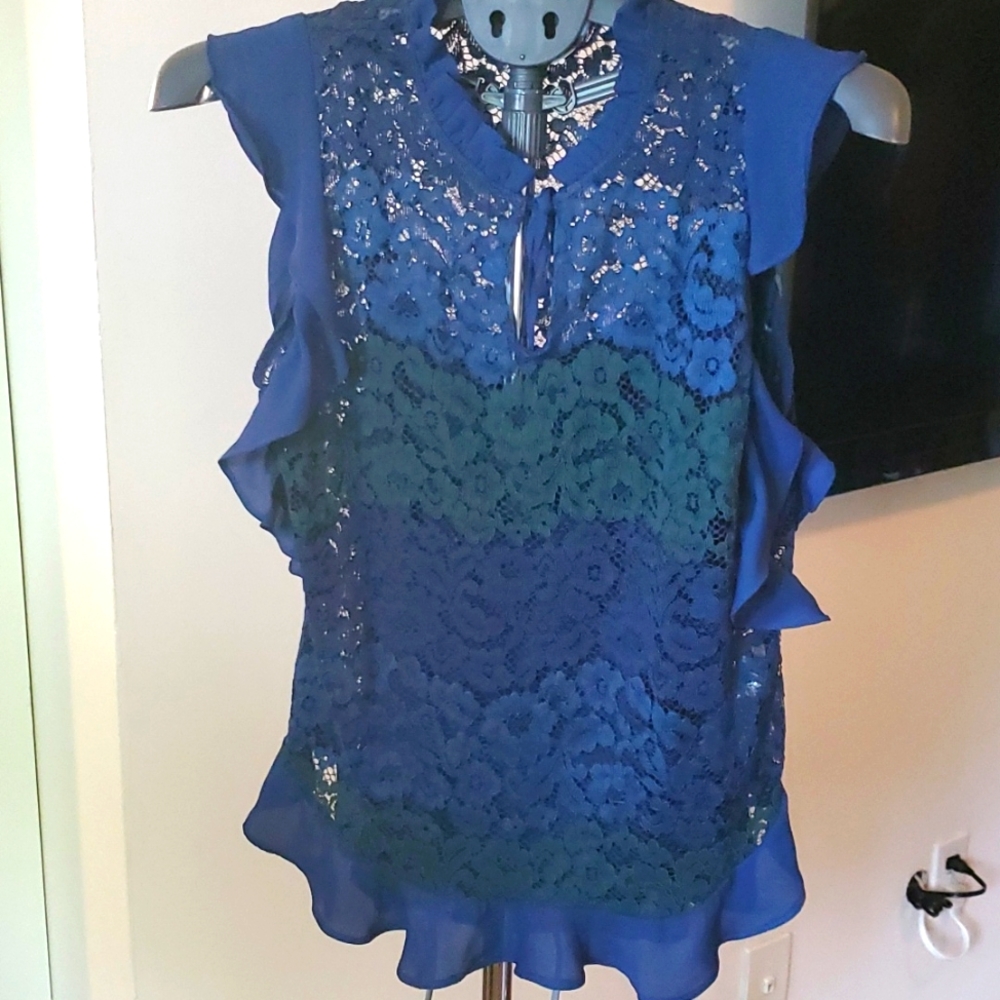 Dex lace blouse new.  Dark blue  green s4